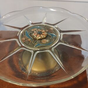 Vintage Israeli Glass Food Platter Israel Cake Dessert Tray Old Centerpiece